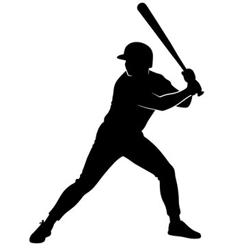 recommend clip art: baseball player pose, vector silhouette, white background