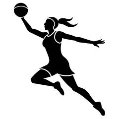 Female Basketball player vector silhouette black color illustration