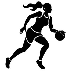 Female Basketball player vector silhouette black color illustration