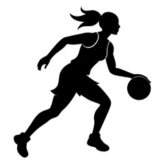 Female Basketball player vector silhouette black color illustration