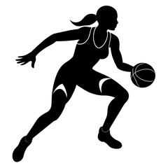 Female Basketball player vector silhouette black color illustration