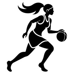 Female Basketball player vector silhouette black color illustration
