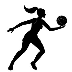 Female Basketball player vector silhouette black color illustration