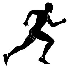 Marathon run, a man running vector silhouette, white background