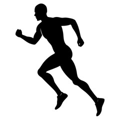 Marathon run, a man running vector silhouette, white background