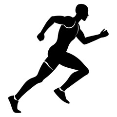 Marathon run, a man running vector silhouette, white background
