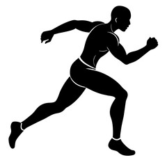 Marathon run, a man running vector silhouette, white background