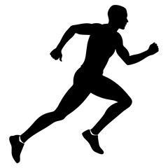 Marathon run, a man running vector silhouette, white background