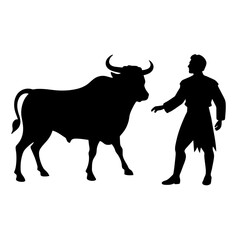 matadors and bull on a white background, vector vector silhouette, black color silhouette