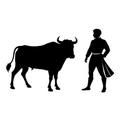 matadors and bull on a white background, vector vector silhouette, black color silhouette