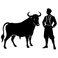 matadors and bull on a white background, vector vector silhouette, black color silhouette