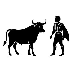 matadors and bull on a white background, vector vector silhouette, black color silhouette