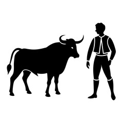 matadors and bull on a white background, vector vector silhouette, black color silhouette