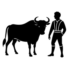 matadors and bull on a white background, vector vector silhouette, black color silhouette