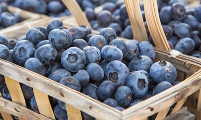 Blueberries Freshly Displayed in Basket , Generative AI