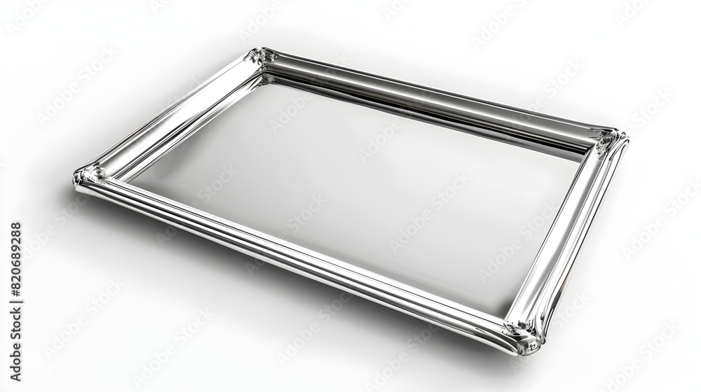 Poster minimalist thin convex chrome frame on pure white background