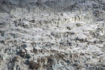 Les Bossons glacier and mountains in the Chamonix Valley in a cloudy day near montblanc, French Alps.
