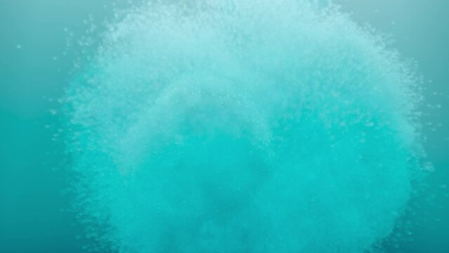 explosion underwater. two barrels explode underwater. 3d animation of an underwater detonation. barrel exploding under the sea