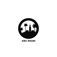 Abu Dhabi cityscape skyline city panorama vector flat modern logo icon. UAE, Arab Emirates travel emblem idea with landmarks and building silhouettes. Isolated round shape black graphic