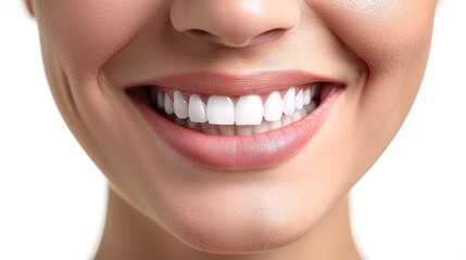 Obraz premium Perfect healthy teeth smile of a woman isolated on a white background.