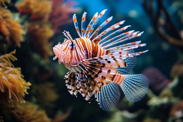 Lionfish in the aquarium Tropical fish in the water Tropical fish in the aquarium Underwater world, AI generated