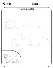 Otter Printable Activity Page for Kids. Educational Resources for School for Kids. Kids Activity Worksheet. Trace and Color the Shape