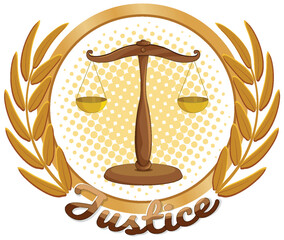 Illustration of justice scales within a laurel wreath