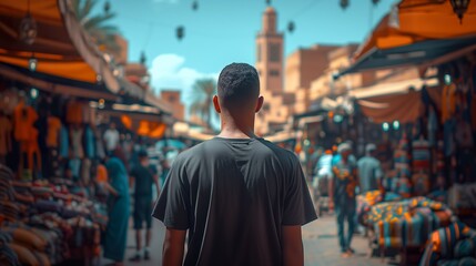 Man Exploring Bustling Middle Eastern Market - ai generative