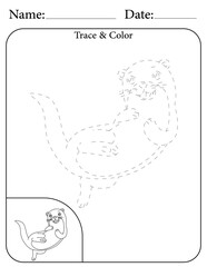 Otter Printable Activity Page for Kids. Educational Resources for School for Kids. Kids Activity Worksheet. Trace and Color the Shape