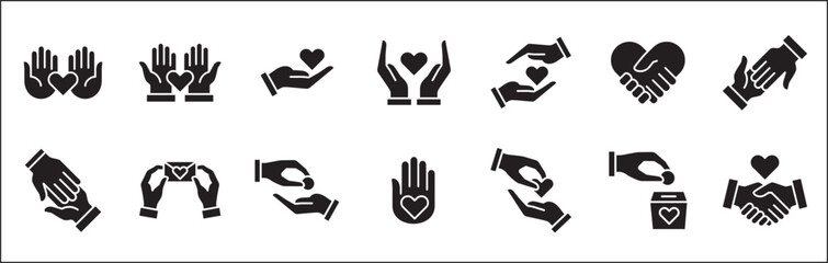 Aids icons. Charity and donation icon set. Charity hands icon. Giving hand sign. Helping hand symbol. Vector stock illustration in flat style design for user interface and buttons resource.