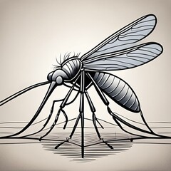 black and white sketch of a mosquito