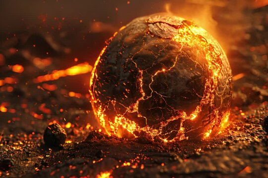 The Earth, cracked and scorched, bubbling in a bubbling cauldron, with molten lava flowing from the cracks, symbolizing the escalating heat