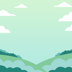 Obraz premium Mountain and Cloud on Gradient Light Green to Blue Green Background