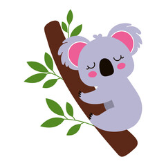 Cute cartoon koala on a tree