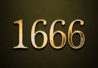 Old gold effect of 1666 number with 3D glossy style Mockup.