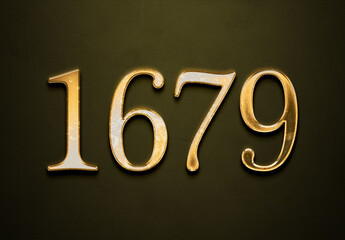 Old gold effect of 1679 number with 3D glossy style Mockup.
