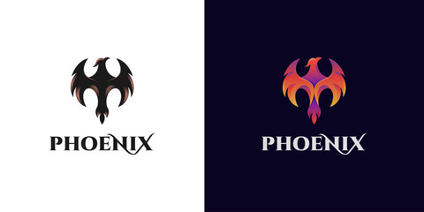 awesome phoenix wing logo animal abstract design. Phoenix gradient logo illustration with two version.