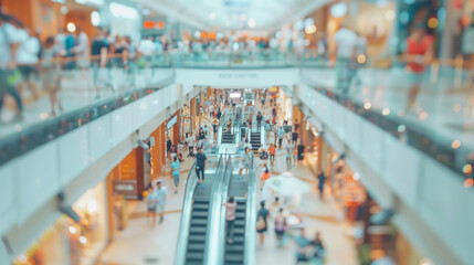 Obraz premium Blurry Photo of People Walking Down an Escalator
