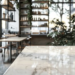 Bokeh effect in an office interior with marble stone tabletop for product display. Concept Bokeh Effect, Office Interior, Marble Stone Tabletop, Product Display, Photography