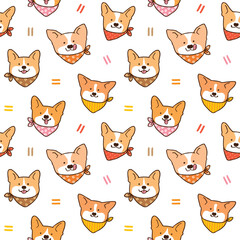 Obraz premium Seamless Pattern with Cute Cartoon Corgi Dog Face Design on White Background