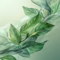 An illustration of green leaves with veins, on a pale green background