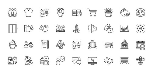 Coffee cup, Truck delivery and Parking garage line icons pack. AI, Question and Answer, Map pin icons. Teamwork question, Locks, Internet web icon. Vector