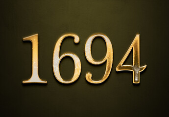 Old gold effect of 1694 number with 3D glossy style Mockup.