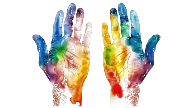 The images of various colored hands include single pairs and mul