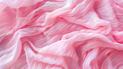 Closeup view of crumpled pink fabric as background