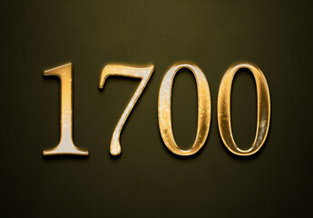 Old gold effect of 1700 number with 3D glossy style Mockup.