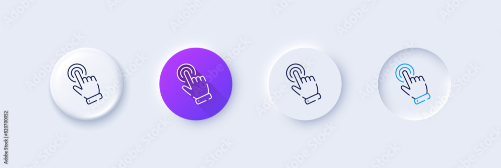 Poster hand cursor line icon. neumorphic, purple gradient, 3d pin buttons. click action sign. finger pointe