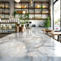 Bokeh effect in an office interior with marble stone tabletop for product display. Concept Bokeh Effect, Office Interior, Marble Stone Tabletop, Product Display, Photography