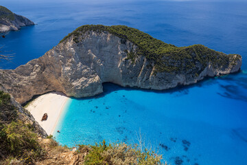 High angle view of Navagio beach (Shipwreck beach) in Zakynthos, Greece