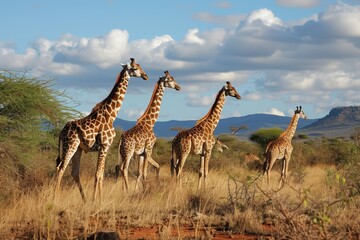 Obraz premium Group of giraffes in the National Park Kenya, AI generated